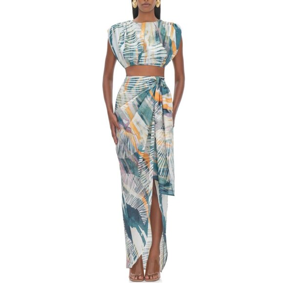 NWT Andrea Iyamah Halima Cropped‎ Top Green Abstract Print Size S - Picture 7 of 10